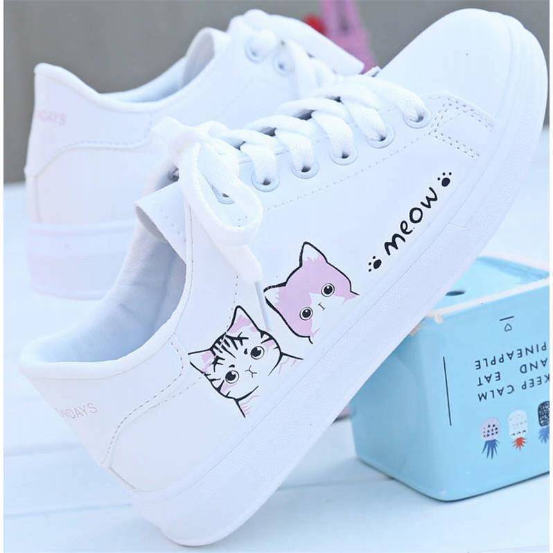White shoes for female students, white shoes, Korean version flat bottom lace up sports and leisure shoes, board shoes