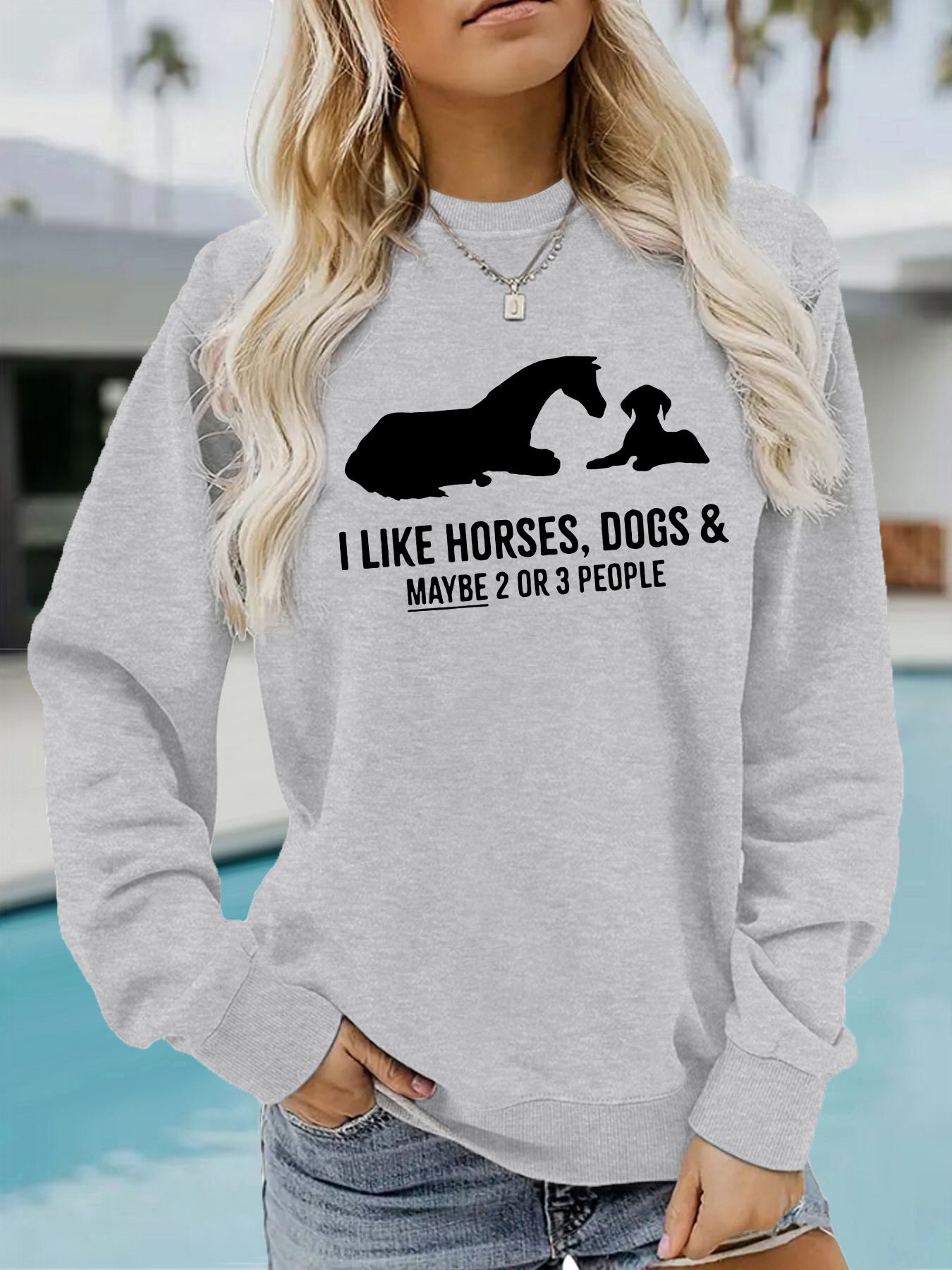 Animal letter printed hoodie round neck hoodie