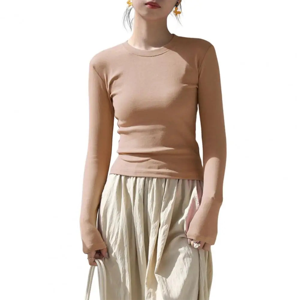 Women T-shirt Sexy Cropped Tops Solid Color Cotton Tee Shirt Autumn Casual Skinny Slim Basic T Shirts Bottom Long Sleeved Tops