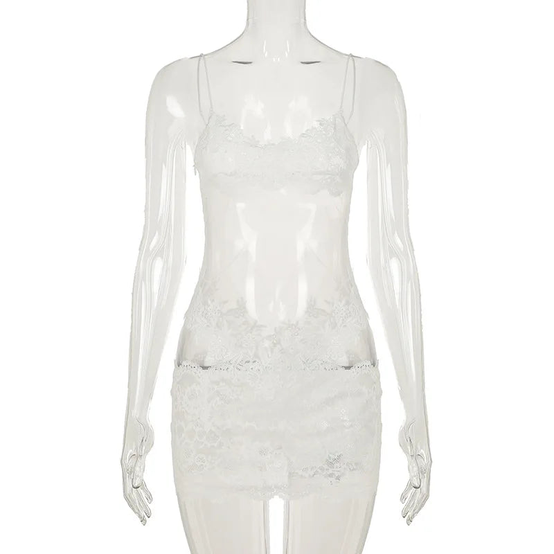 Shestyle Lace Transparent Mini Dress Sexy Women Wrapping Spaghetti Embroidery Flower Sheath Nightwear Club Mesh Wave Fantacy