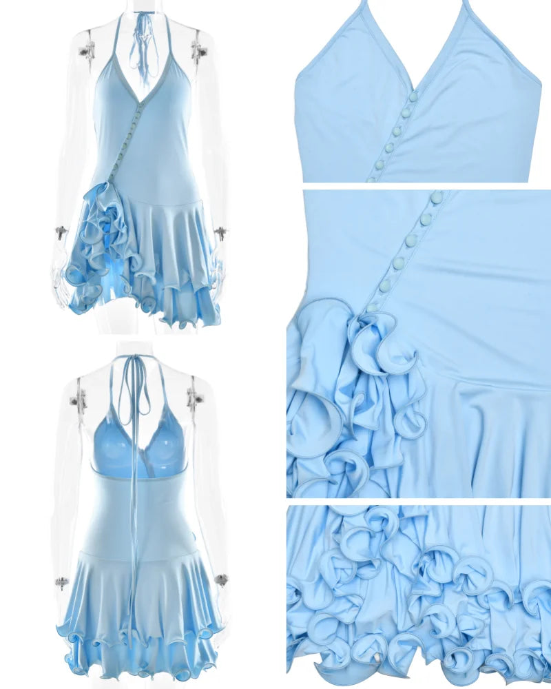 Absobe Women's A-Line Bodycon Mini Dress Ruffle Hem V-Neck Asymmetrical Buttons Long Sleeve Short Dress Party Streetwear Outfits