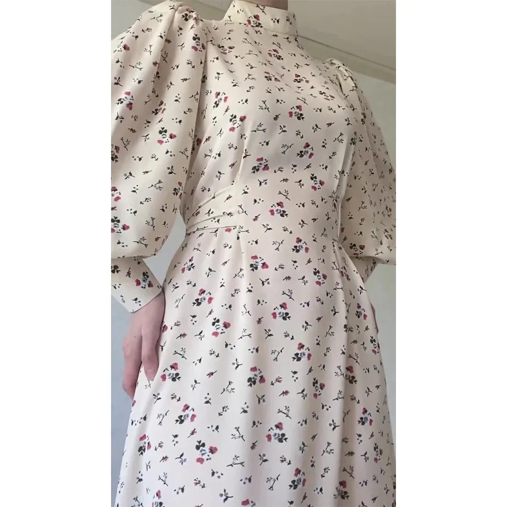 Women's Dress Spring Fashion Loose Lace Up Intellectual Elegance Fragmented Flower Waist Tie Up Temperament Commuter Dress Robe