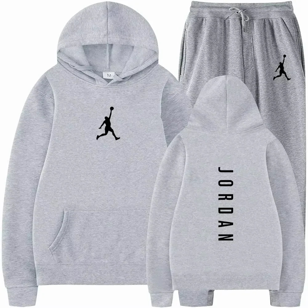 Men's Long-sleeved Sweatshirts and Printed Sweatpants for Autumn and Winter, Fashionable Jogging Sets, Casual Men's Clothing