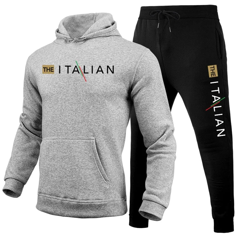 2025 Mens Tracksuit Casual Hooded Sweatshirts+Sweatpants 2 Pcs Set Simplicity Print Sports Jogging Versatile Clothing Hot Sales
