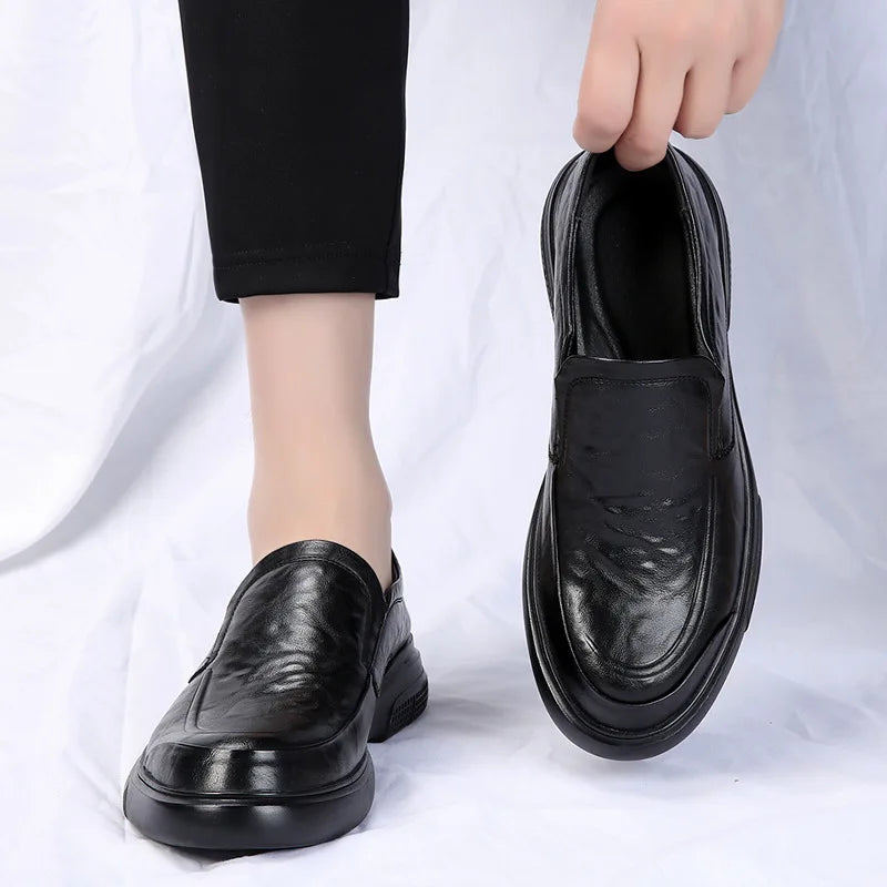 100% Genuine Leather Business Shoes Flat Slip-on Cow Leather Mens Casual Shoes Brand Male Footwear Loafers Black Brown D039