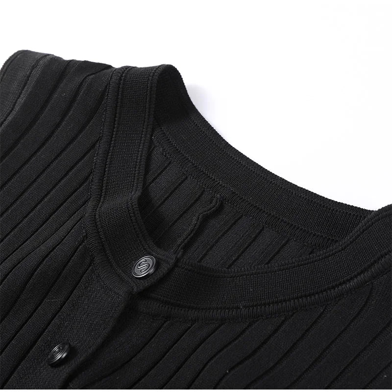 Elegant Knitted Dress Women Solid Single Breasted O Neck Short Sleeve High Waist Hip Package Dresses 2025 Autumn Chic Robes Lady