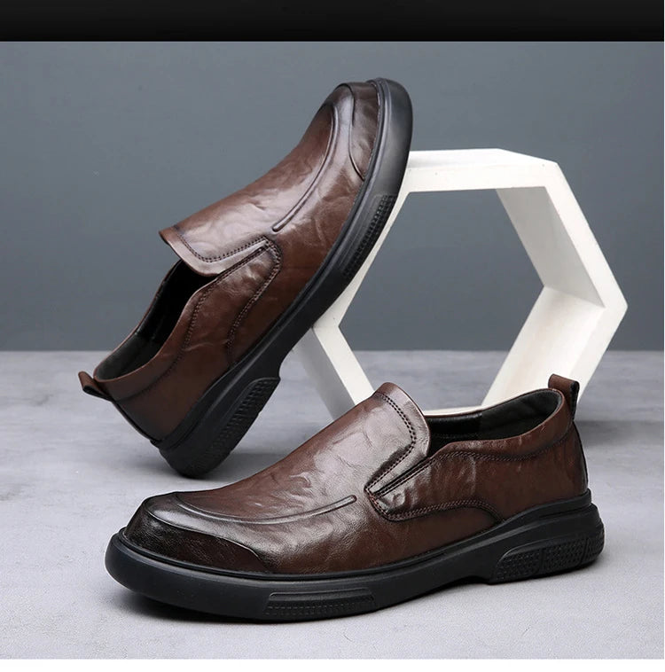 100% Genuine Leather Business Shoes Flat Slip-on Cow Leather Mens Casual Shoes Brand Male Footwear Loafers Black Brown D039