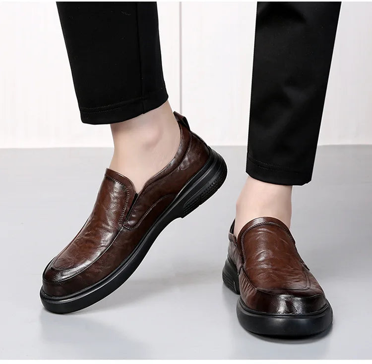 100% Genuine Leather Business Shoes Flat Slip-on Cow Leather Mens Casual Shoes Brand Male Footwear Loafers Black Brown D039