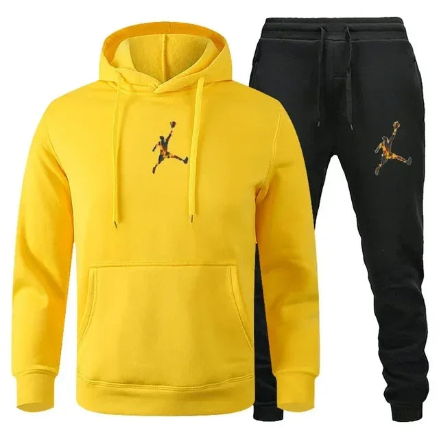 Men's Fashionable Long-sleeved Sportswear + Casual Pants 2-piece Set, Autumn and Winter Men's Casual Jogging Fitness Sportswear