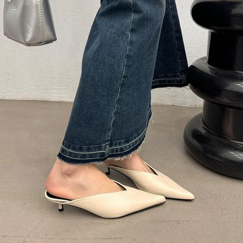 Fashion Pointed Toe Mules Slippers Women Low Heel Slingback Sandals Ladies Elegant Dress Slides Comfort Designer Pumps Women