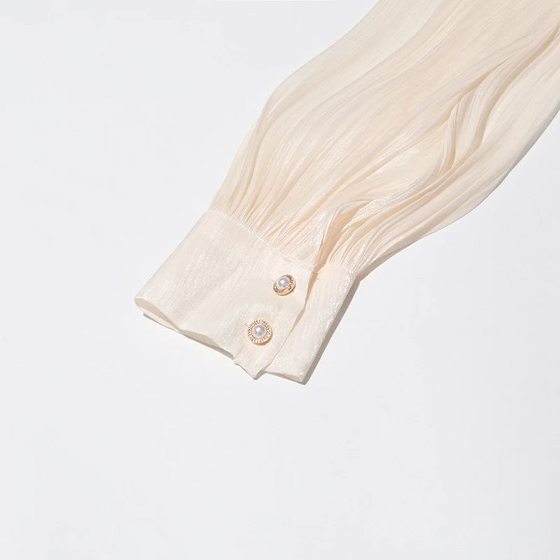 TWOTWINSTYLE Elegant Ruched Mini Dress For Women Round Neck Lantern Long Sleeve High Waist Temperament Dresses Female Fashion