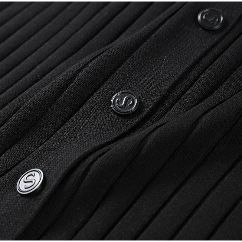 Elegant Knitted Dress Women Solid Single Breasted O Neck Short Sleeve High Waist Hip Package Dresses 2025 Autumn Chic Robes Lady