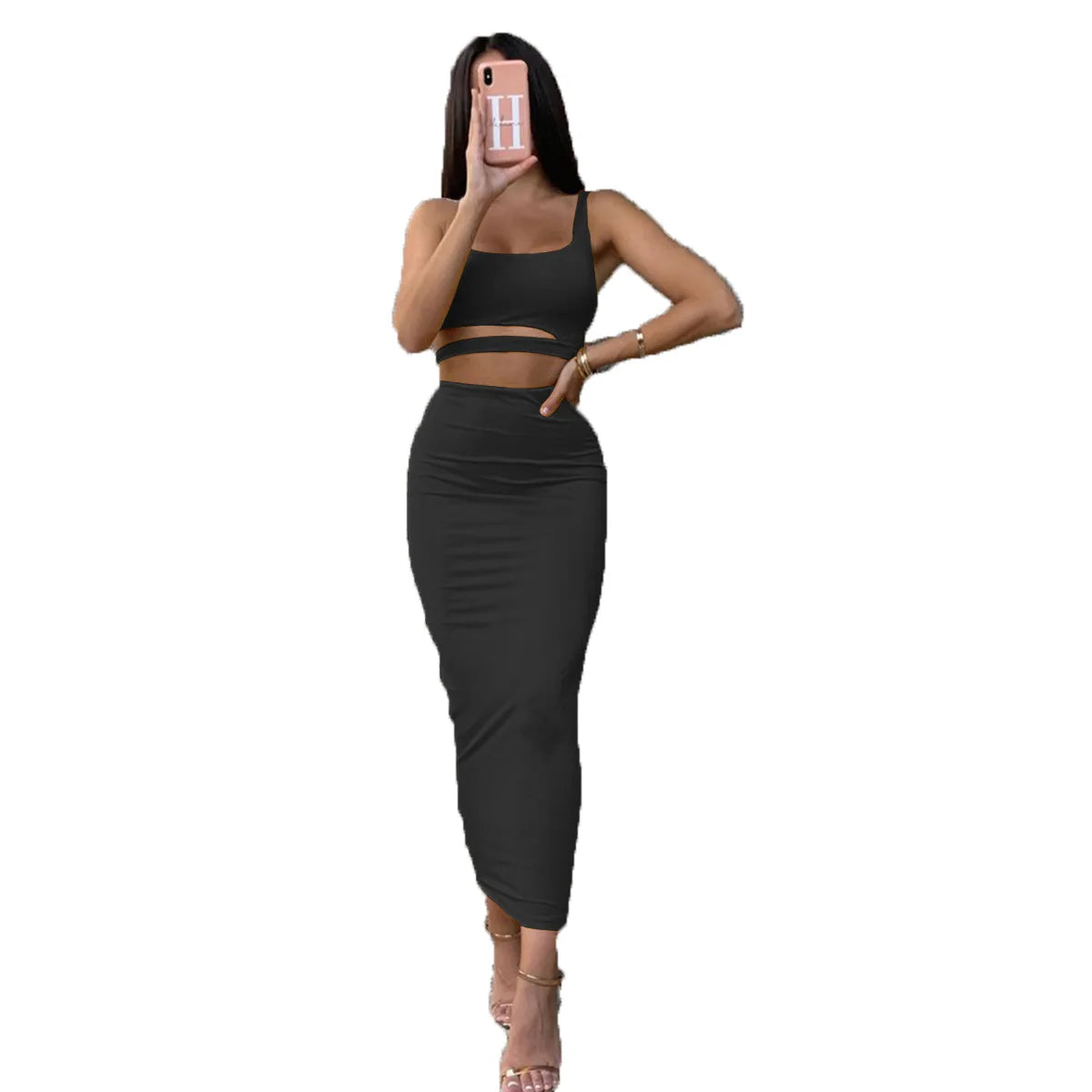 Women Dress Elegant Long Dresses Party Night Dress Women Dresses Woman Female Clothing Sexy Pleated Hollowout Two-piece Dress