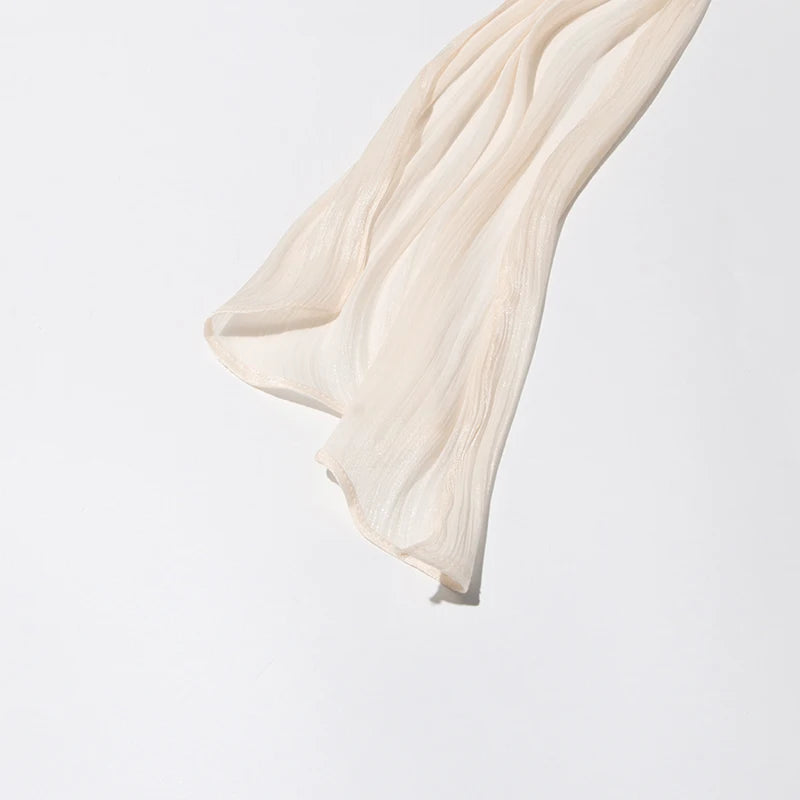 TWOTWINSTYLE Elegant Ruched Mini Dress For Women Round Neck Lantern Long Sleeve High Waist Temperament Dresses Female Fashion