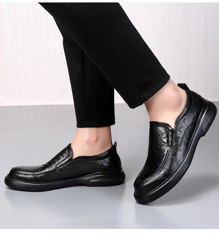 100% Genuine Leather Business Shoes Flat Slip-on Cow Leather Mens Casual Shoes Brand Male Footwear Loafers Black Brown D039