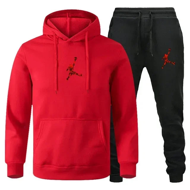 Men's Fashionable Long-sleeved Sportswear + Casual Pants 2-piece Set, Autumn and Winter Men's Casual Jogging Fitness Sportswear