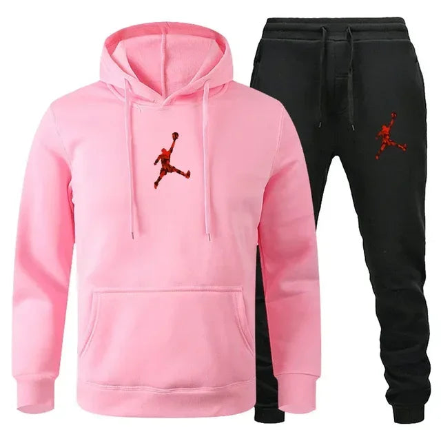 Men's Fashionable Long-sleeved Sportswear + Casual Pants 2-piece Set, Autumn and Winter Men's Casual Jogging Fitness Sportswear