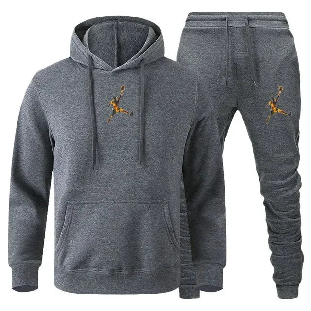 Men's Fashionable Long-sleeved Sportswear + Casual Pants 2-piece Set, Autumn and Winter Men's Casual Jogging Fitness Sportswear