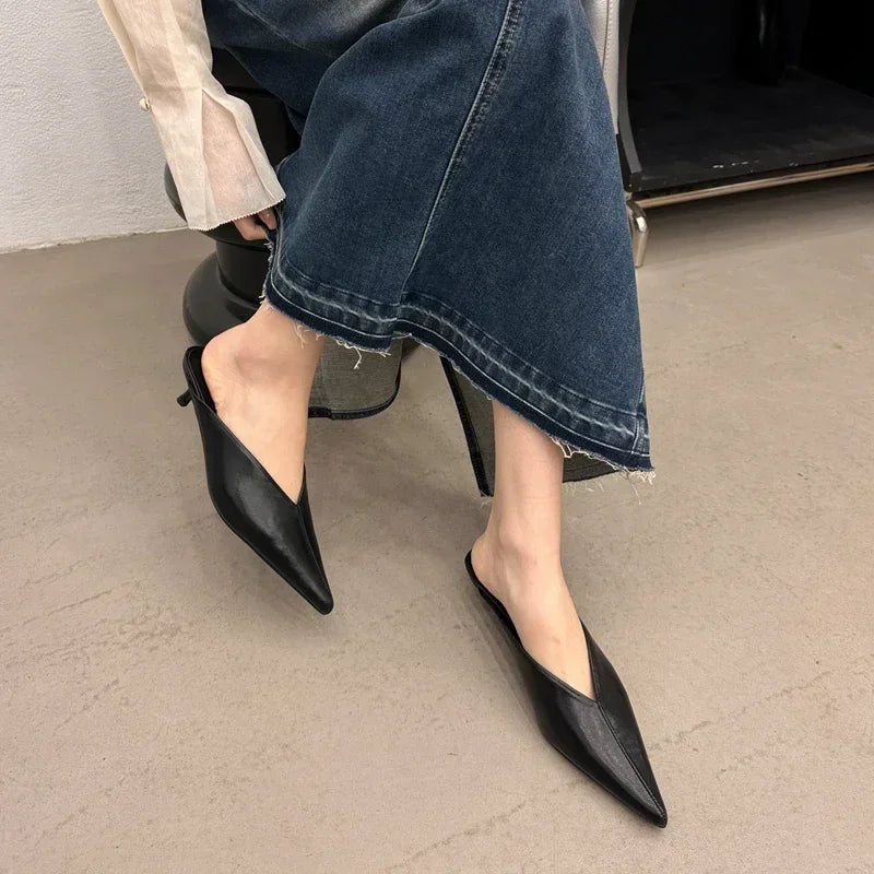 Fashion Pointed Toe Mules Slippers Women Low Heel Slingback Sandals Ladies Elegant Dress Slides Comfort Designer Pumps Women