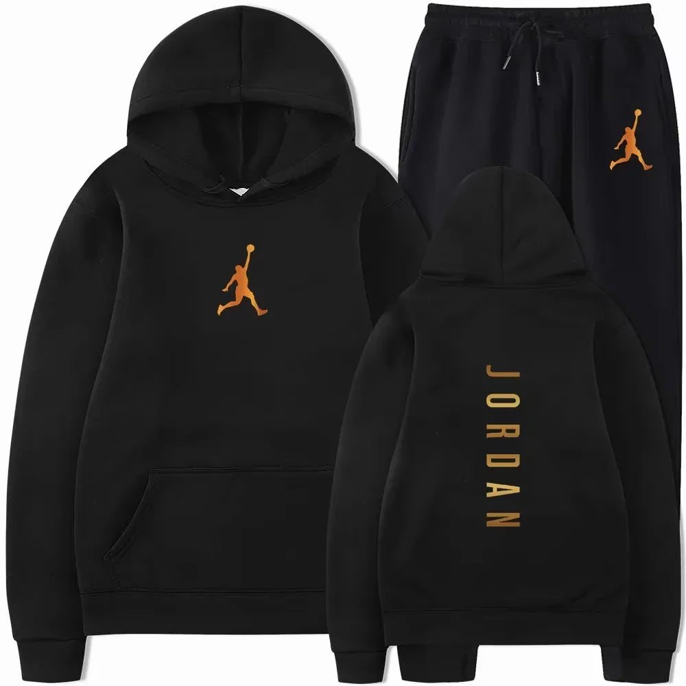 Men's Long-sleeved Sweatshirts and Printed Sweatpants for Autumn and Winter, Fashionable Jogging Sets, Casual Men's Clothing