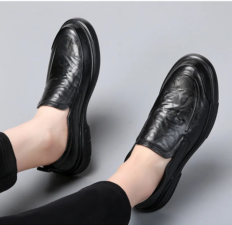 100% Genuine Leather Business Shoes Flat Slip-on Cow Leather Mens Casual Shoes Brand Male Footwear Loafers Black Brown D039