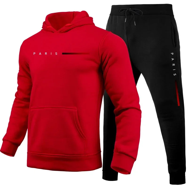 Men's autumn and winter fashionable hooded sweatshirts and pants, high-quality, warm and comfortable outdoor fitness and casual
