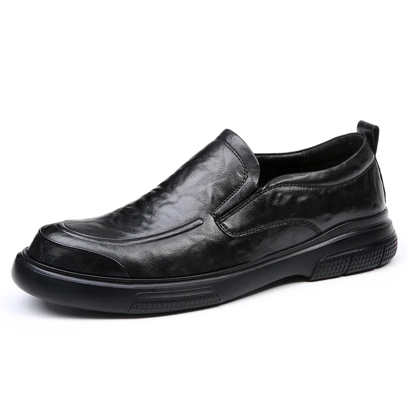 100% Genuine Leather Business Shoes Flat Slip-on Cow Leather Mens Casual Shoes Brand Male Footwear Loafers Black Brown D039