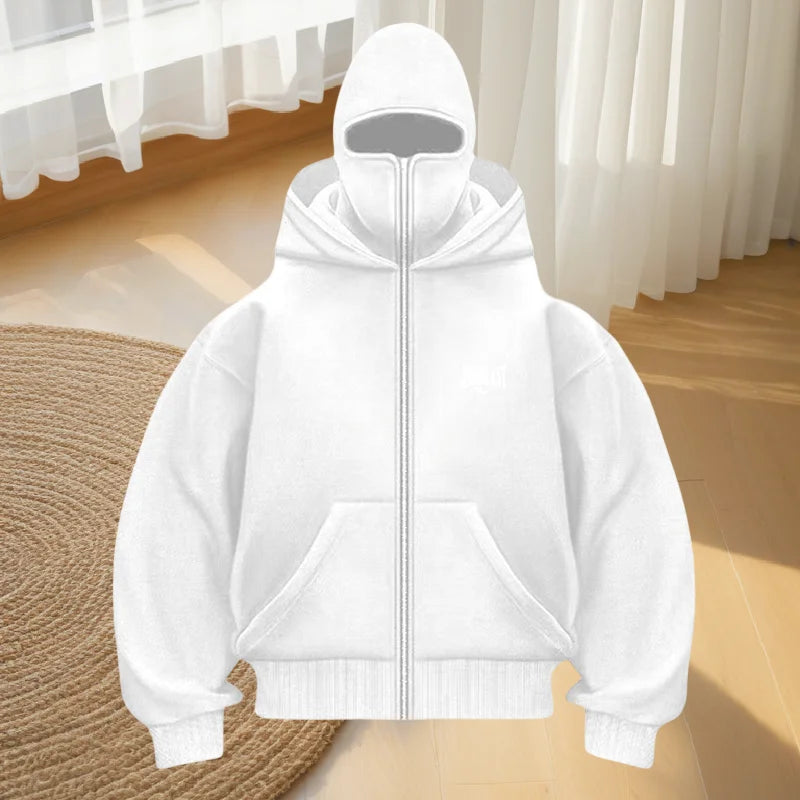 Men's new autumn and winter warm outdoor fitness street hoodie, loose mask hoodie, fashionable and casual zipper hoodie
