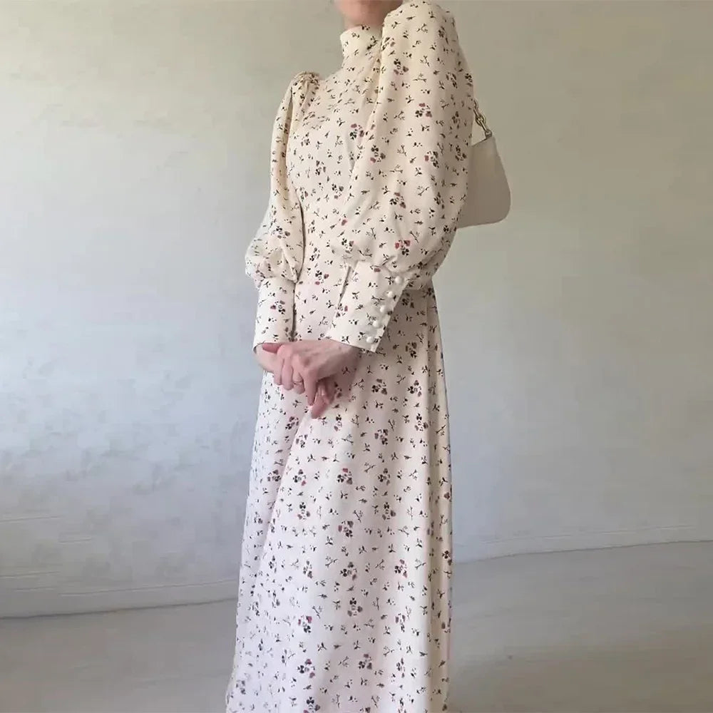 Women's Dress Spring Fashion Loose Lace Up Intellectual Elegance Fragmented Flower Waist Tie Up Temperament Commuter Dress Robe