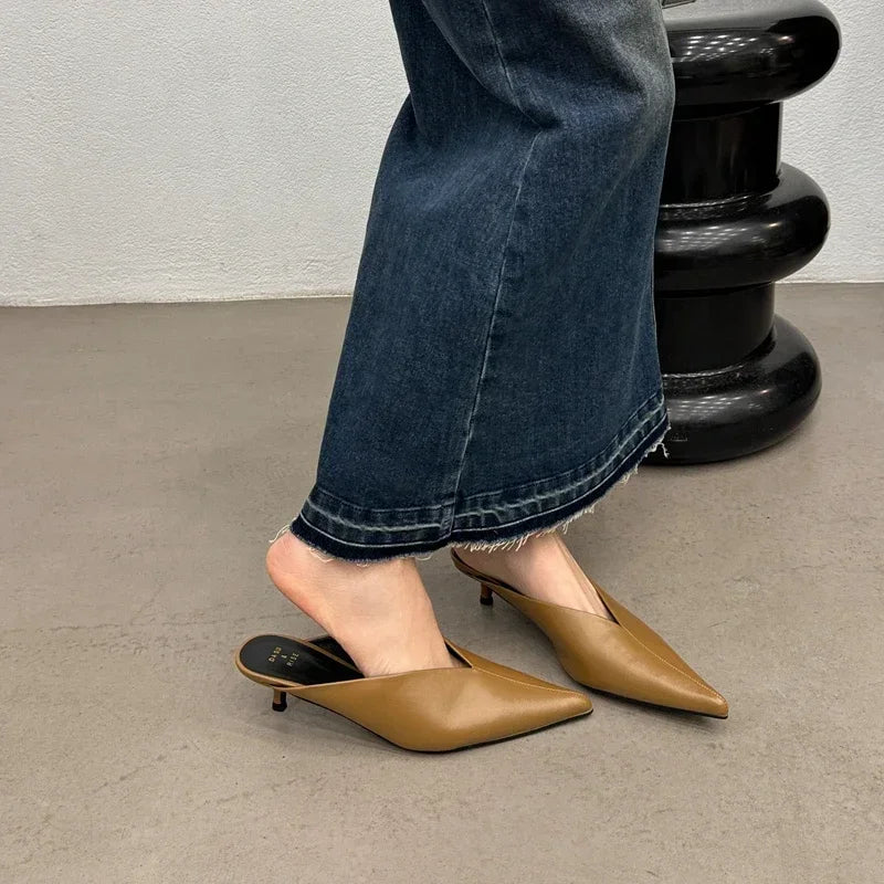 Fashion Pointed Toe Mules Slippers Women Low Heel Slingback Sandals Ladies Elegant Dress Slides Comfort Designer Pumps Women