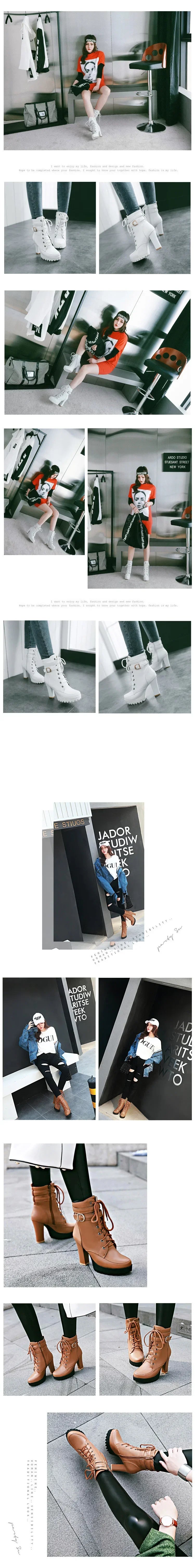 High Heels Women Ankle Boots Lace Up Fall Winter Platform Ladies Boots Large Size Fashion Shoes White Black Brown 2025