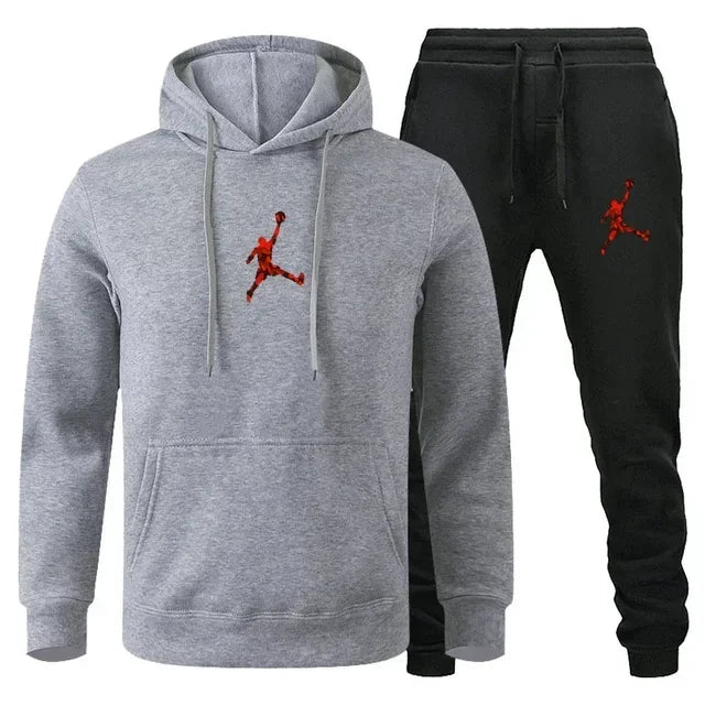 Men's Fashionable Long-sleeved Sportswear + Casual Pants 2-piece Set, Autumn and Winter Men's Casual Jogging Fitness Sportswear