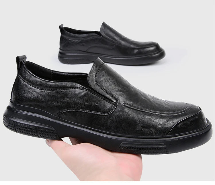 100% Genuine Leather Business Shoes Flat Slip-on Cow Leather Mens Casual Shoes Brand Male Footwear Loafers Black Brown D039