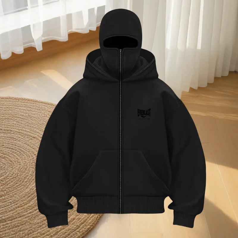 Men's new autumn and winter warm outdoor fitness street hoodie, loose mask hoodie, fashionable and casual zipper hoodie