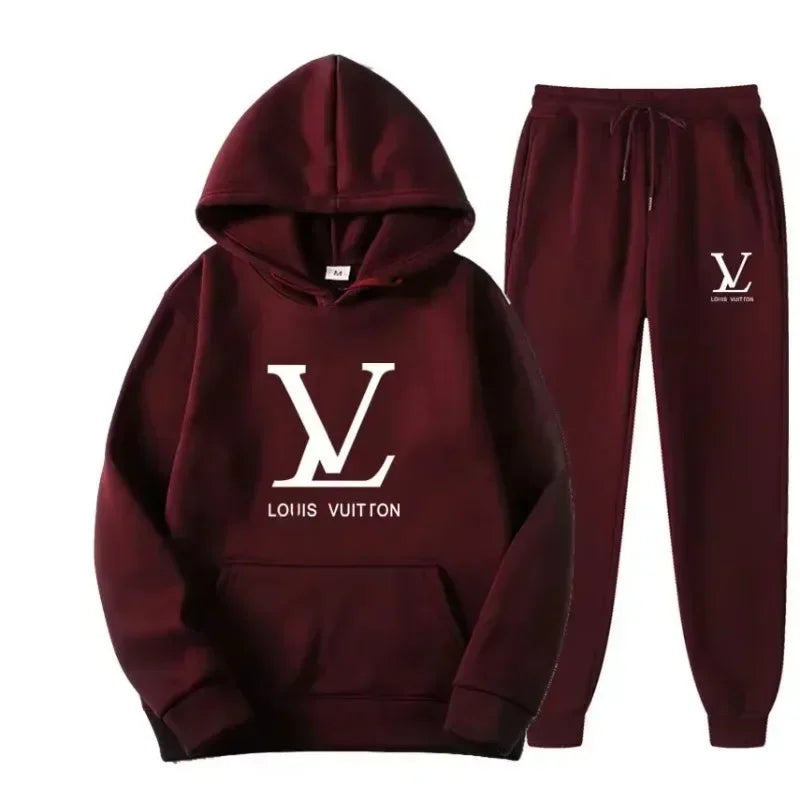 Autumn and winter new men's and women's hooded sweatshirts and pants 2-piece outdoor fashion jogging men's casual sportswear set