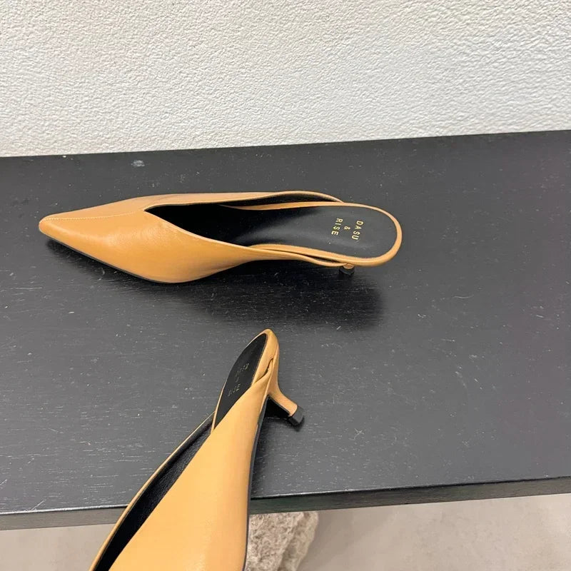 Fashion Pointed Toe Mules Slippers Women Low Heel Slingback Sandals Ladies Elegant Dress Slides Comfort Designer Pumps Women