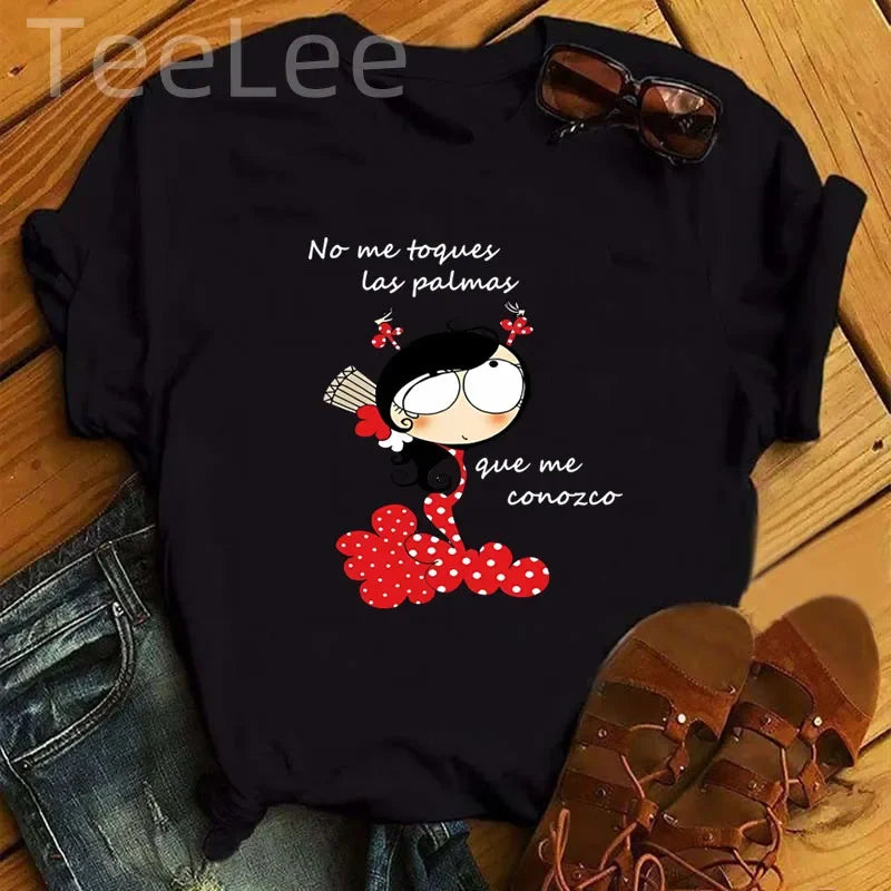 Women T Shirt Flamengo Dance Cartoon Girl Printed Shirts Fashion O-neck Femme Tshirts Cute Tops Tees Women Aesthetic Clothes
