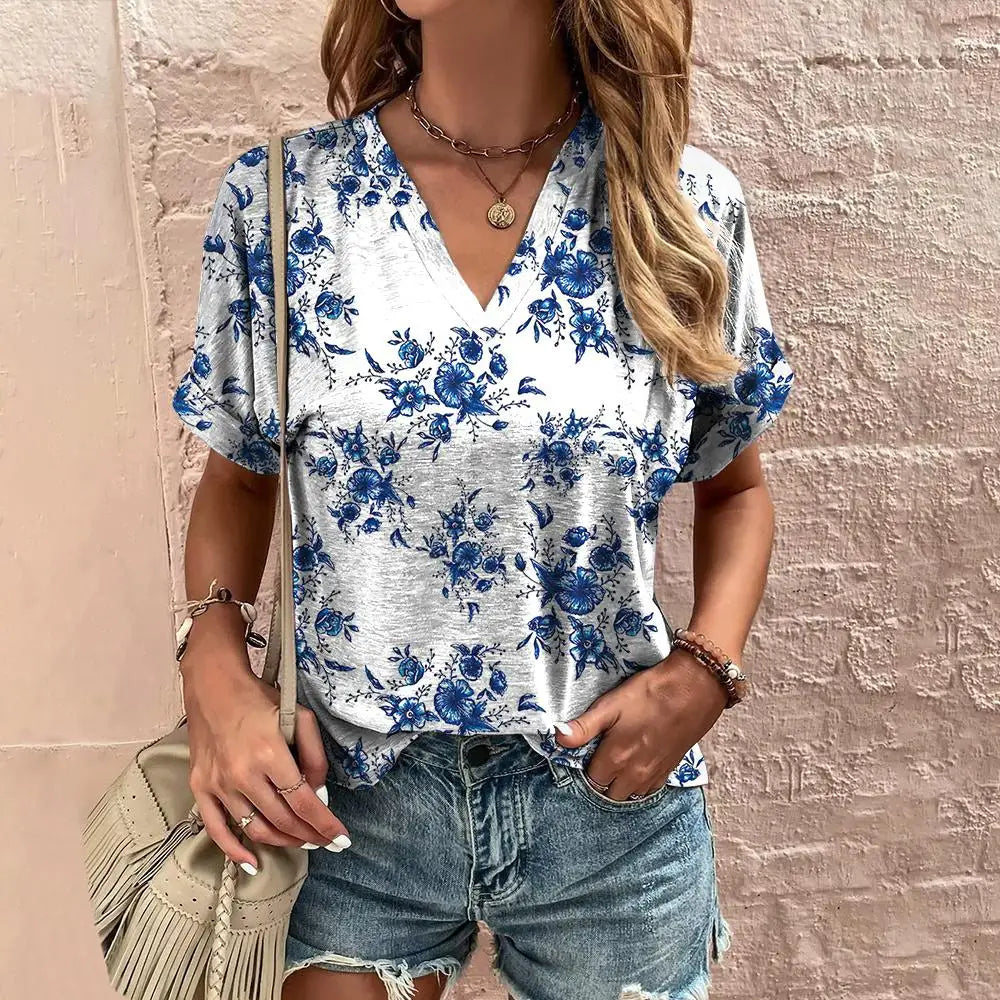 Women's T-Shirt Summer V-Neck T Shirt For Women Daily Fashion Short Sleeve Casual T-Shirt 3d Print Female Clothes