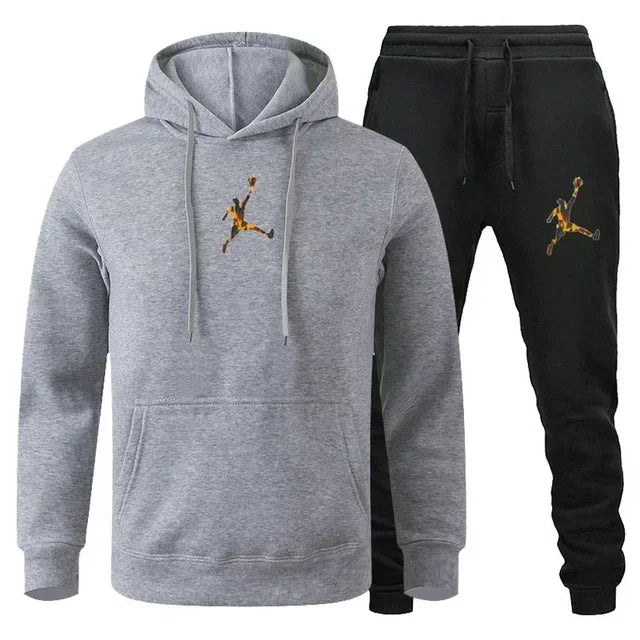 Men's Fashionable Long-sleeved Sportswear + Casual Pants 2-piece Set, Autumn and Winter Men's Casual Jogging Fitness Sportswear