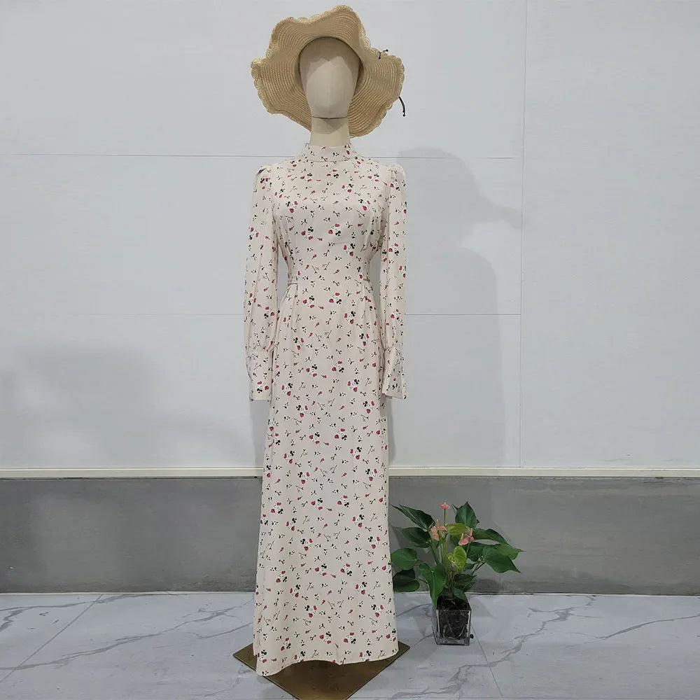 Women's Dress Spring Fashion Loose Lace Up Intellectual Elegance Fragmented Flower Waist Tie Up Temperament Commuter Dress Robe