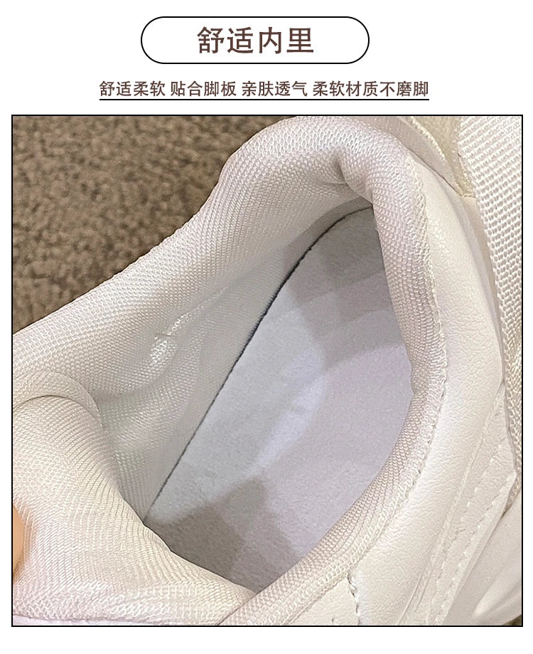 Black Women Chunky Leather Sneakers High Platform Ulzzang Sports Shoes New 2022 Autumn Thick Bottom Women's Wedge Casual Shoes