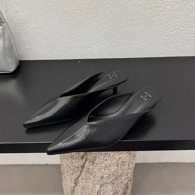 Fashion Pointed Toe Mules Slippers Women Low Heel Slingback Sandals Ladies Elegant Dress Slides Comfort Designer Pumps Women