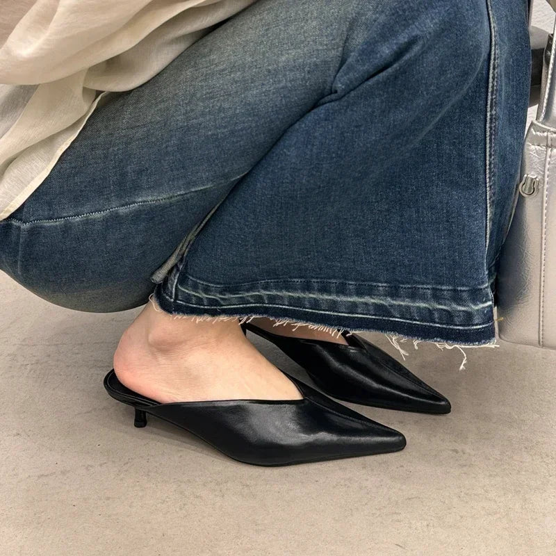 Fashion Pointed Toe Mules Slippers Women Low Heel Slingback Sandals Ladies Elegant Dress Slides Comfort Designer Pumps Women