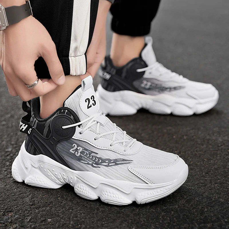 New High-quality Basketball Running Shoes for Men with Air Cushion Spring and Summer Mesh Fabric and Breathable Lacing