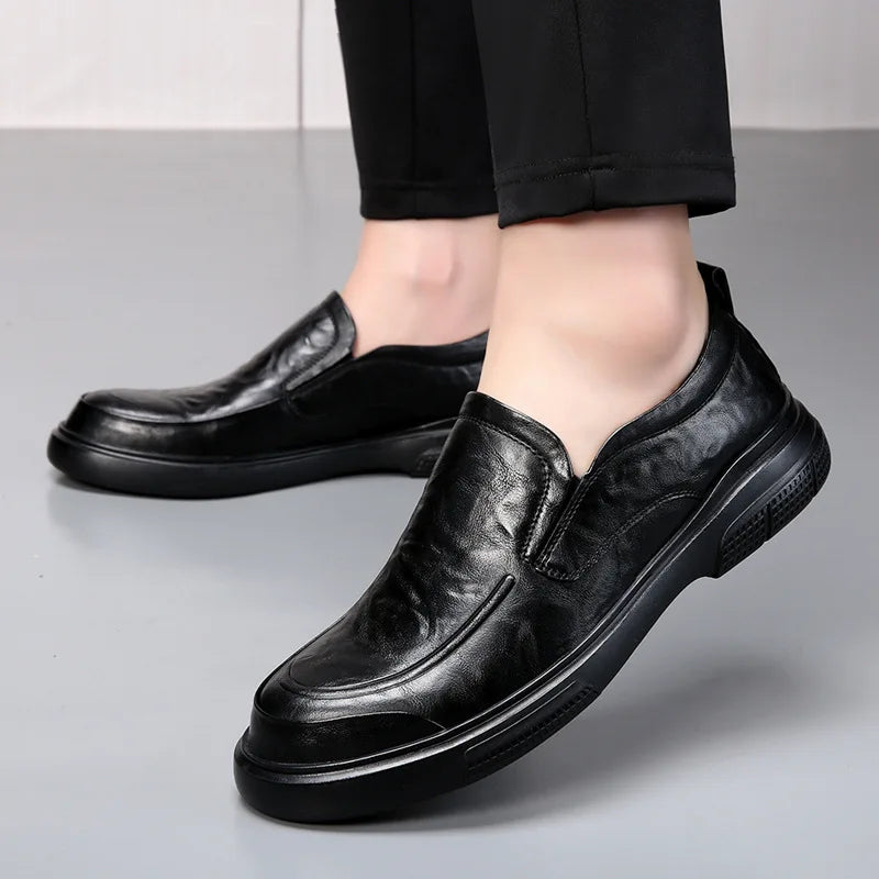 100% Genuine Leather Business Shoes Flat Slip-on Cow Leather Mens Casual Shoes Brand Male Footwear Loafers Black Brown D039
