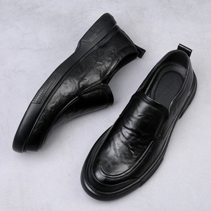 100% Genuine Leather Business Shoes Flat Slip-on Cow Leather Mens Casual Shoes Brand Male Footwear Loafers Black Brown D039