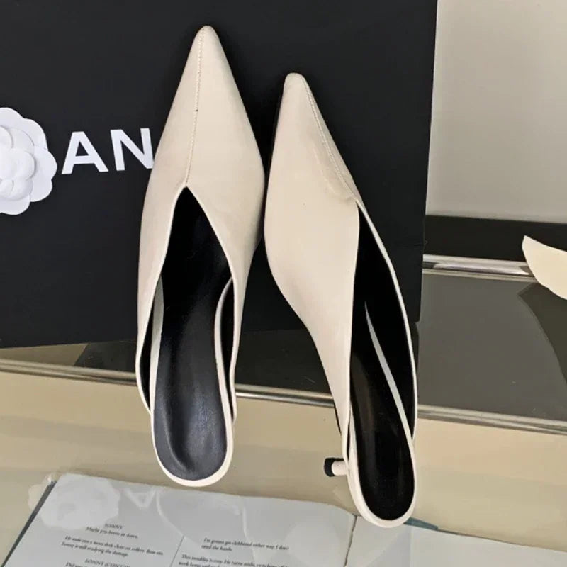 Fashion Pointed Toe Mules Slippers Women Low Heel Slingback Sandals Ladies Elegant Dress Slides Comfort Designer Pumps Women