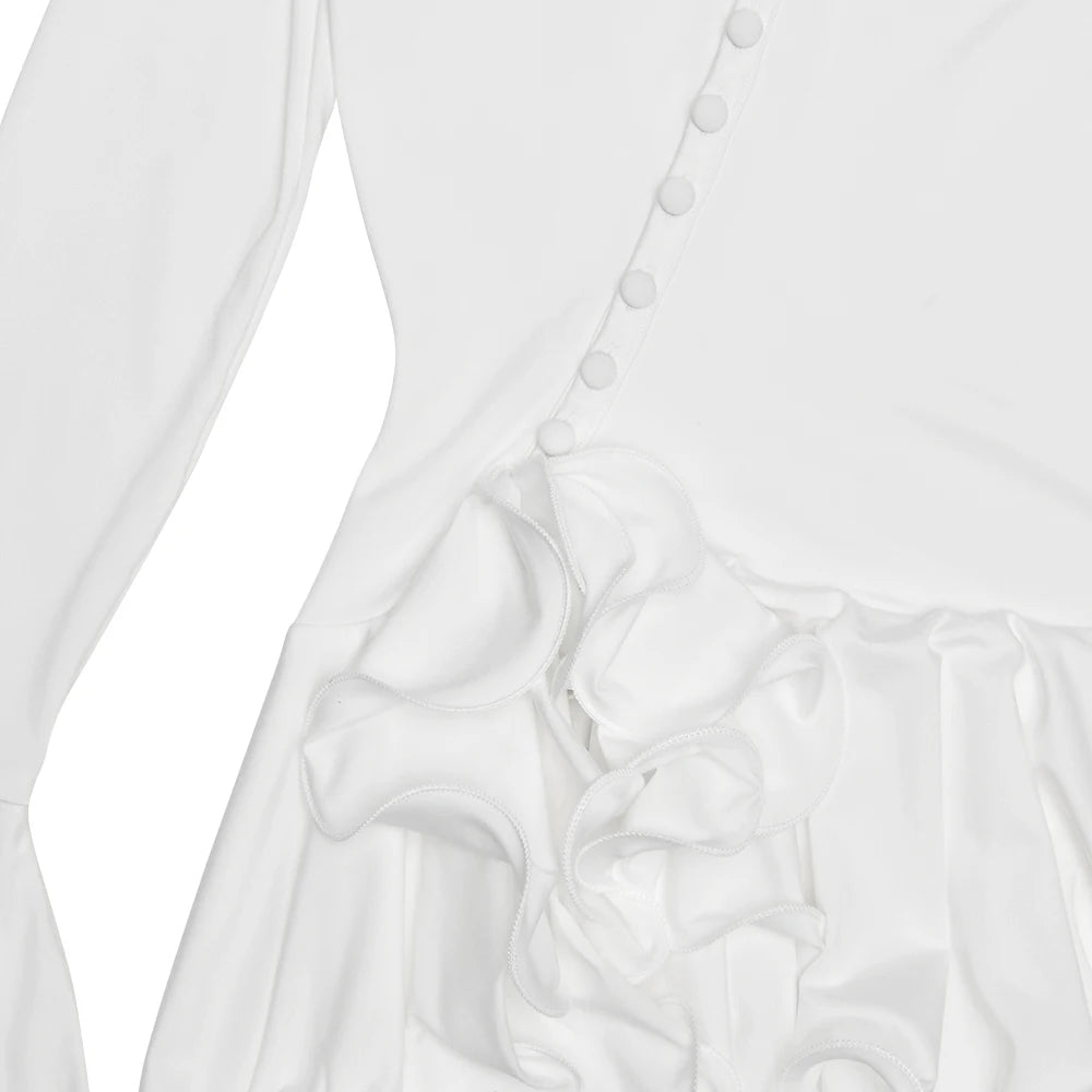 Absobe Women's A-Line Bodycon Mini Dress Ruffle Hem V-Neck Asymmetrical Buttons Long Sleeve Short Dress Party Streetwear Outfits