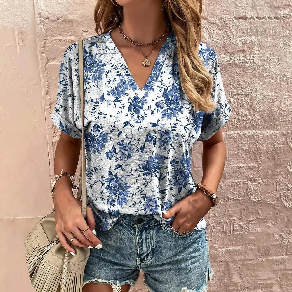 Women's T-Shirt Summer V-Neck T Shirt For Women Daily Fashion Short Sleeve Casual T-Shirt 3d Print Female Clothes