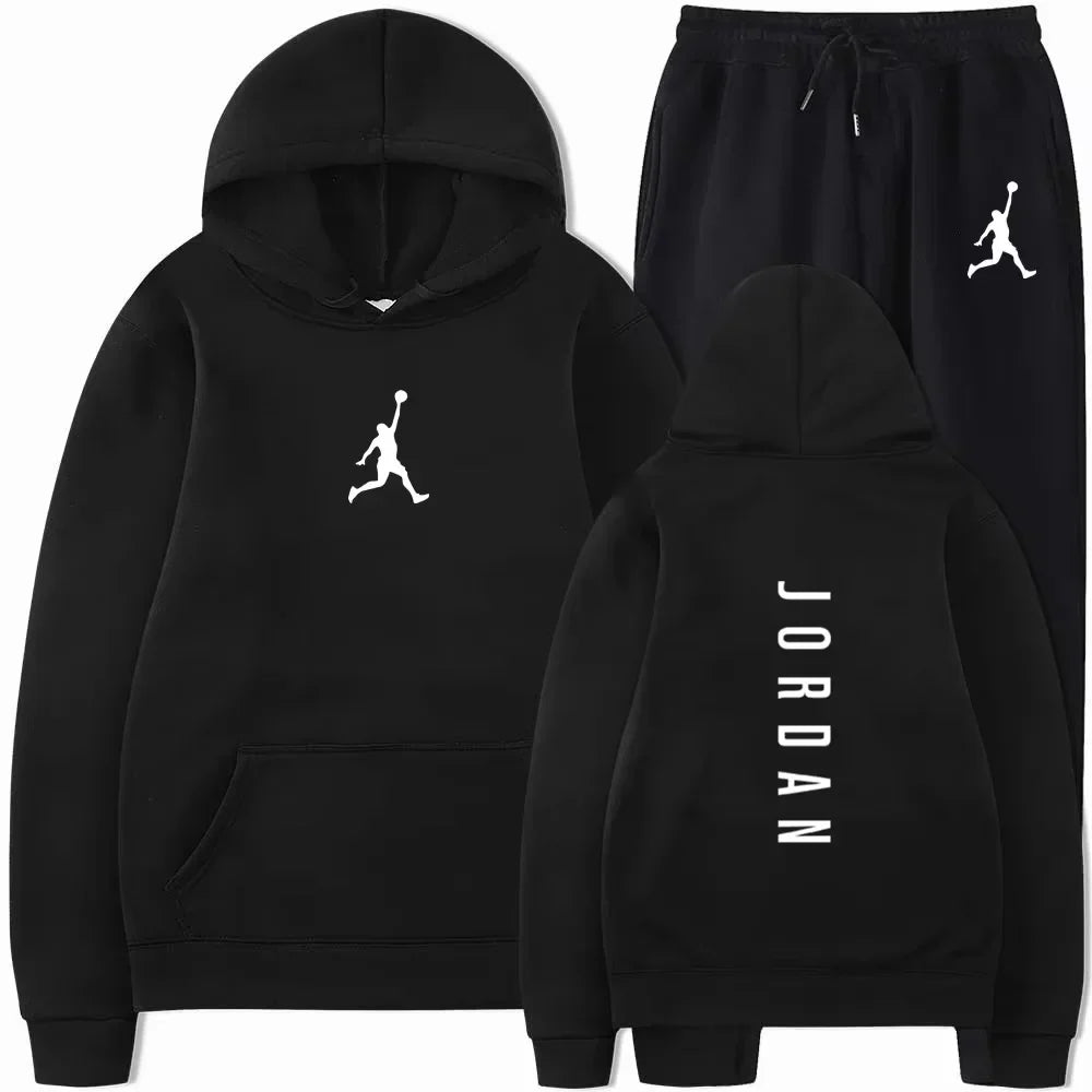 Men's Long-sleeved Sweatshirts and Printed Sweatpants for Autumn and Winter, Fashionable Jogging Sets, Casual Men's Clothing